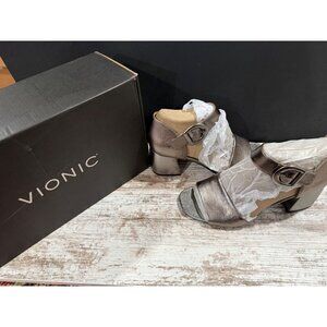 Vionic Womens Metallic Open-Toe Sandals 7.5M With Buckle Strap & Block Heel